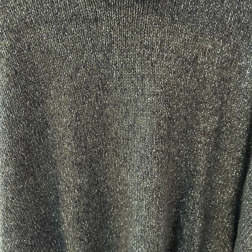 LOFT Dark Green Sparkly Short Sleeve Knit Turtleneck Poncho Sweater Medium NWT - Picture 2 of 8
